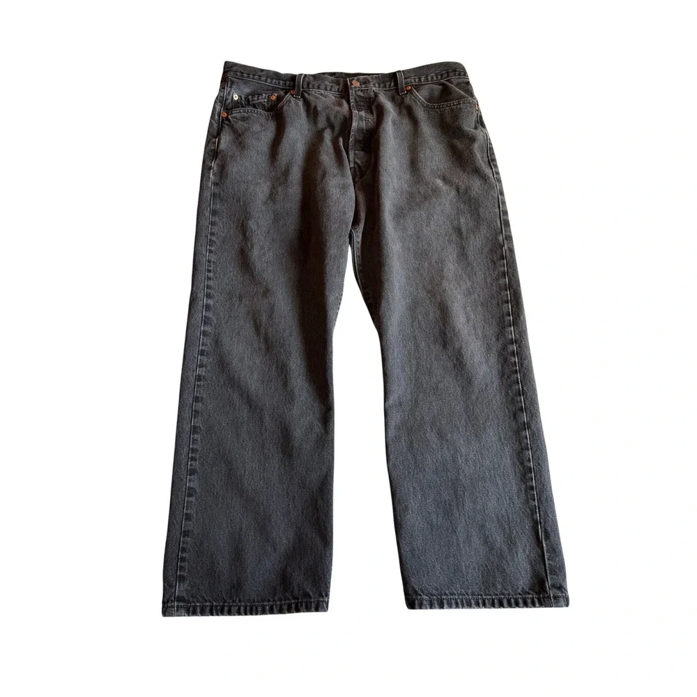 Levis 501 Jeans‎ Mens 42x30 (39x28) Black Button Fly Straight Leg Denim